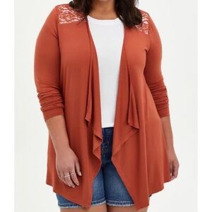 Torrid Super Soft Knit orange lace detail open front cardigan size 0/large E29
